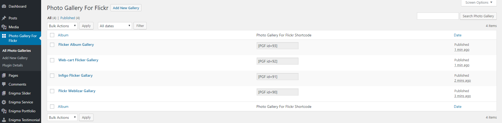 Photo Gallery list