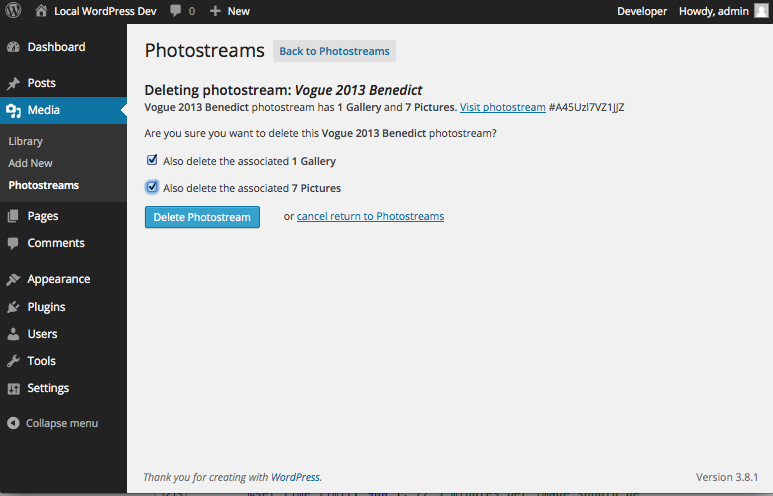 Delete Photostream Page.