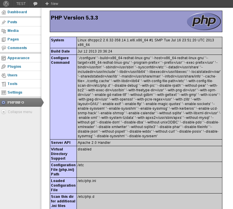 Exact phpinfo() information.