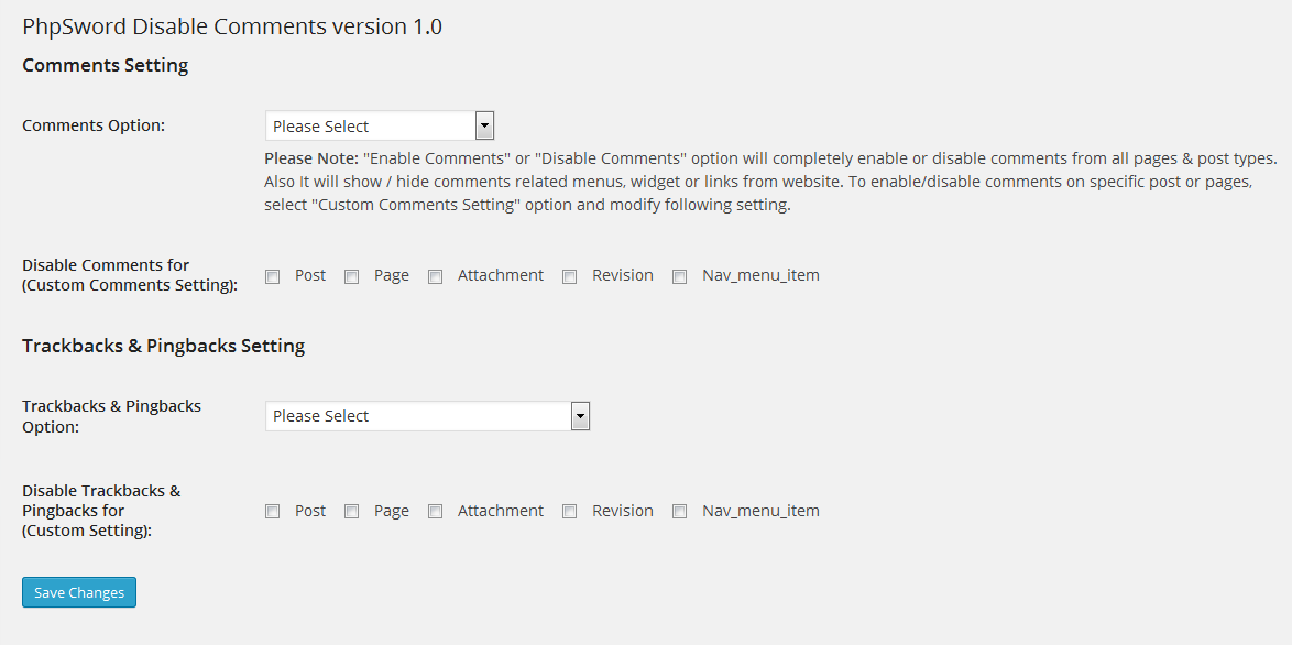 PhpSword Disable Comments Screenshot1