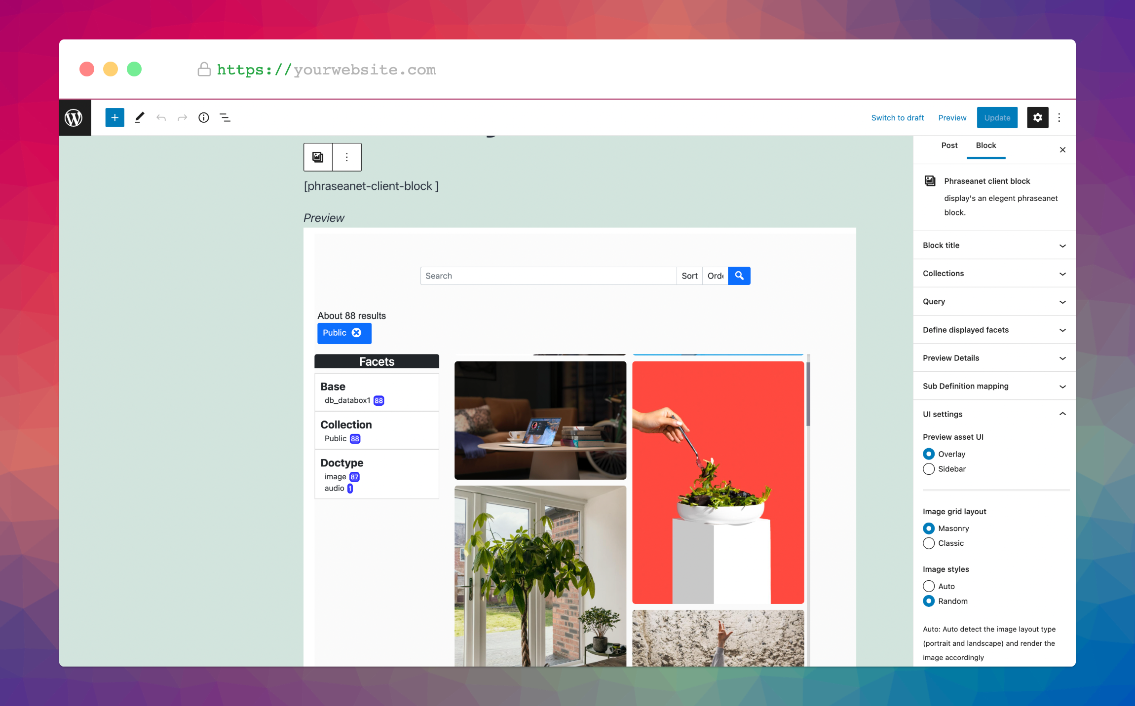 Admin - Block view with customizing options.