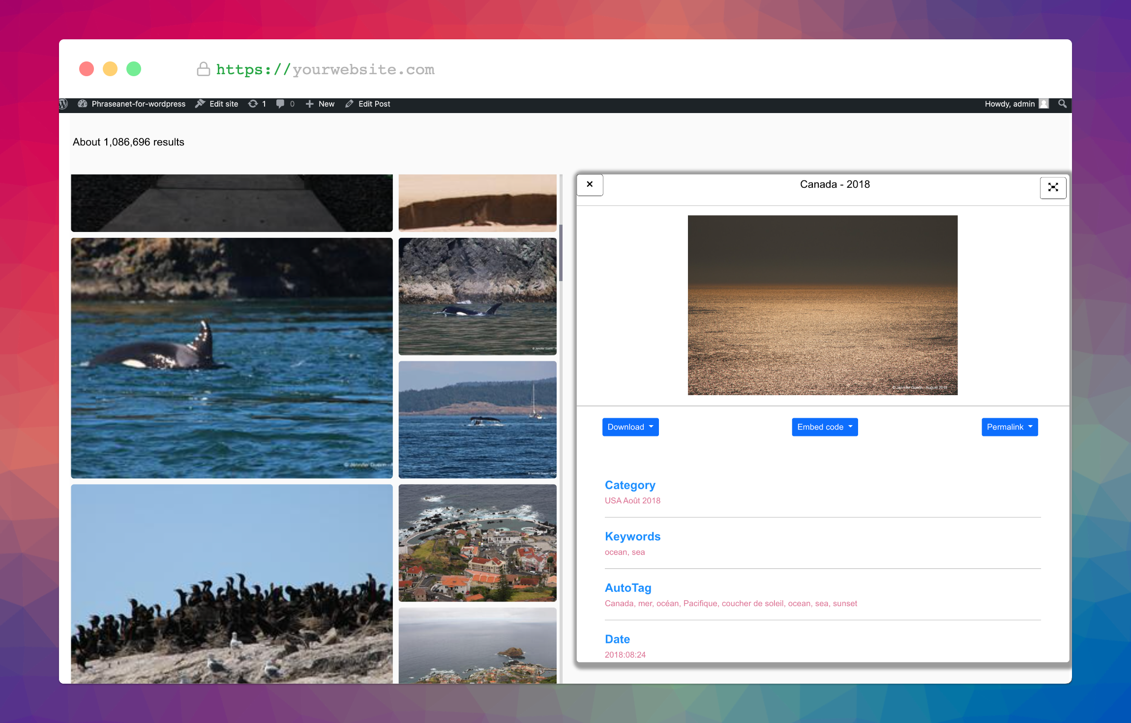 Front-End view of the block with facets sidebar.