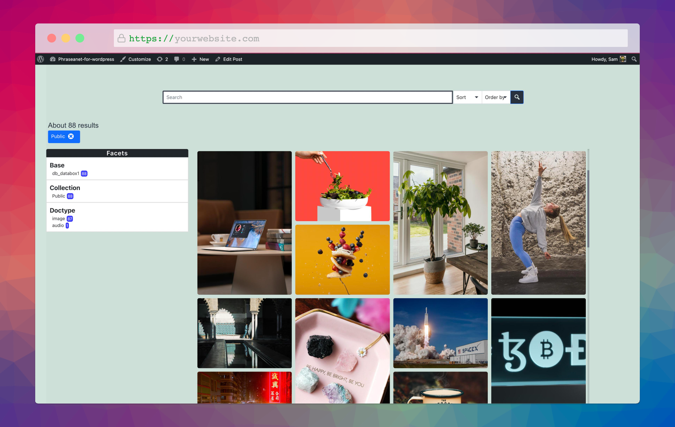 Front-End view of the block without facets sidebar.
