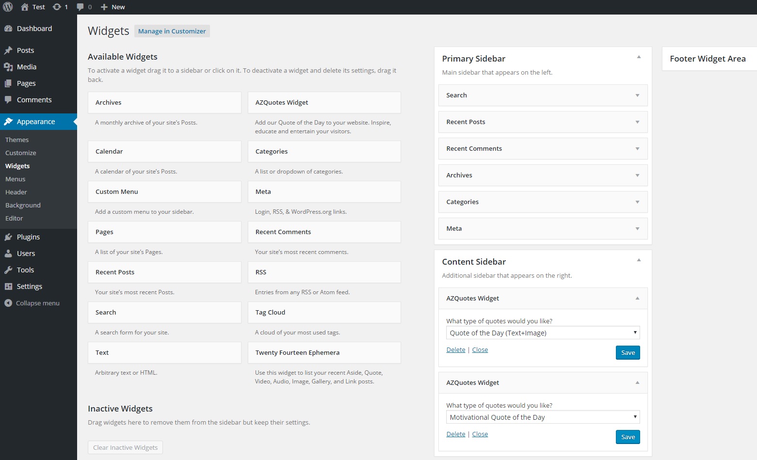 Configuring multiple widgets with different types of quotes (General, Funny, Love, etc.)