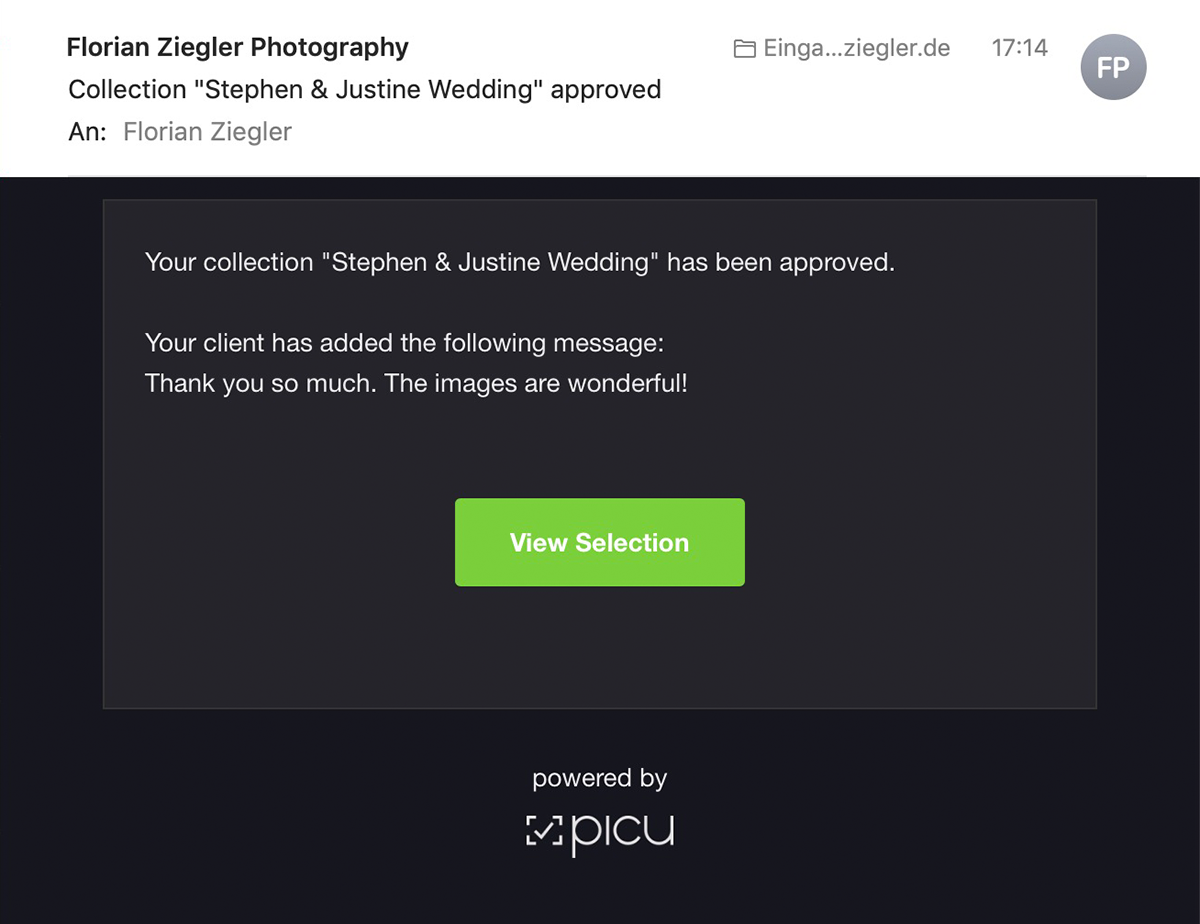 Once the collection is approved you'll receive an email like this.