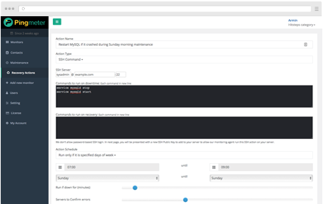 Create fully customizible rescue action to run whenever downtime detected and server recovered.