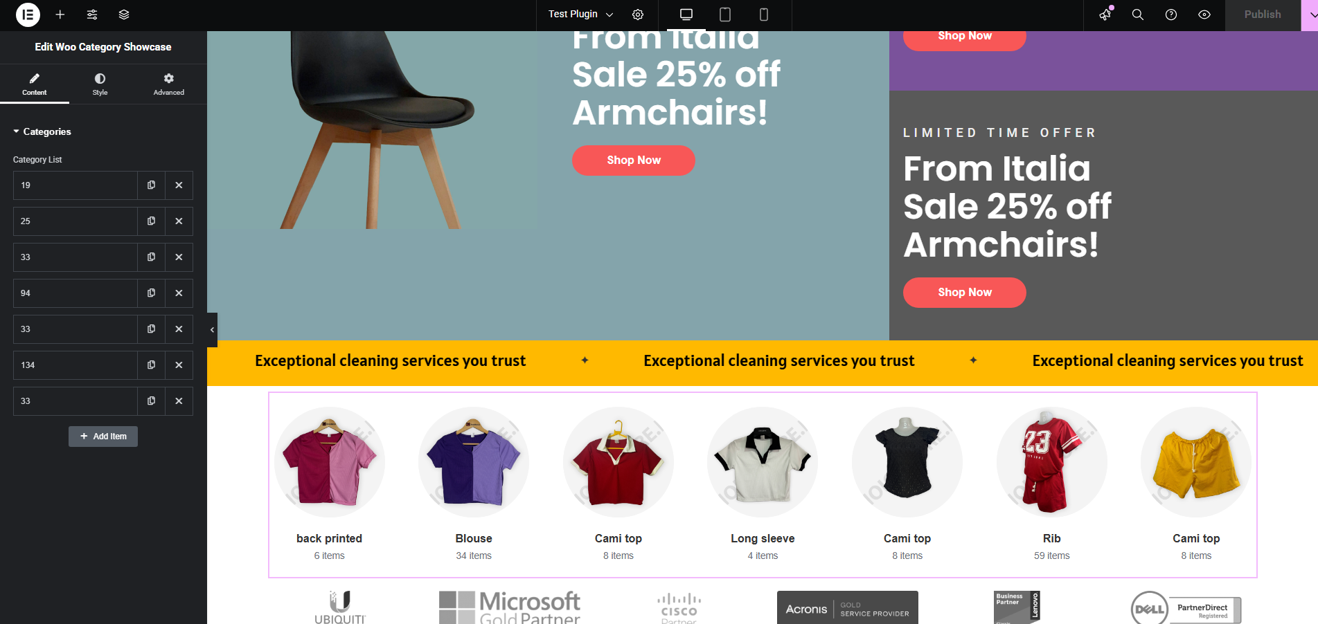 Admin dashboard settings