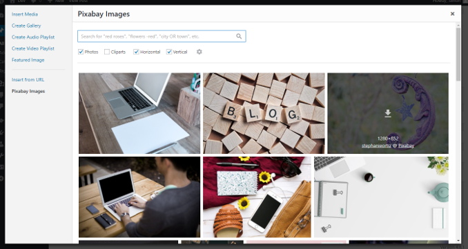 Search results in WordPress' new Media Manager.