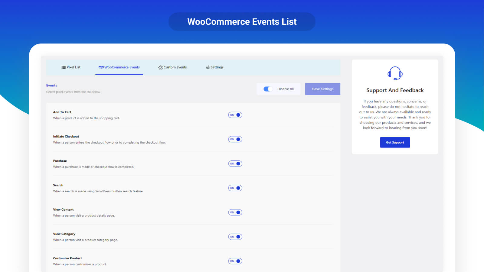 WooCommerce Events List