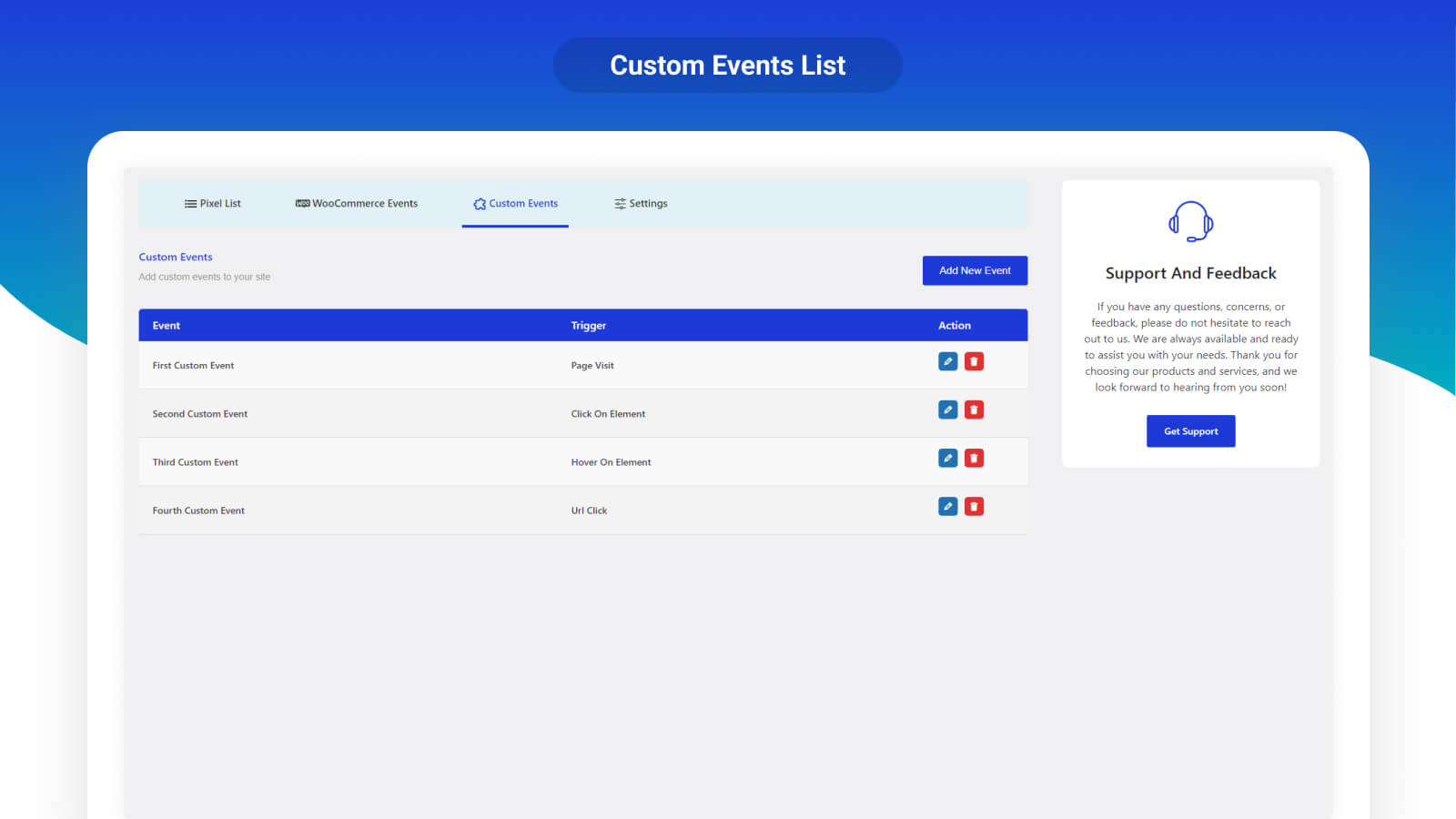 Custom Events List