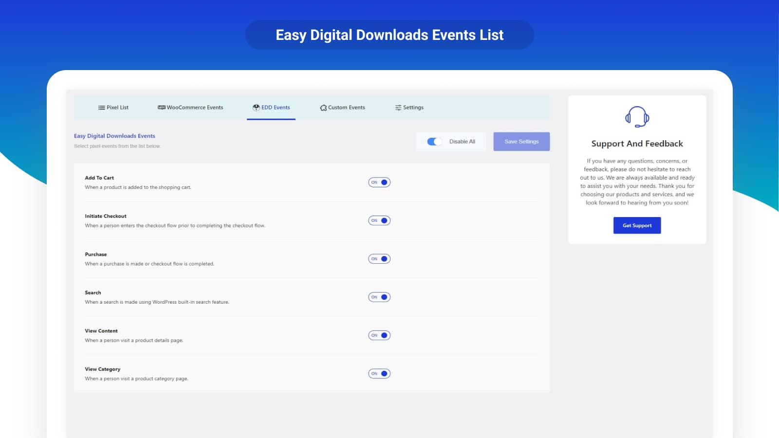 Easy Digital Downloads Events List