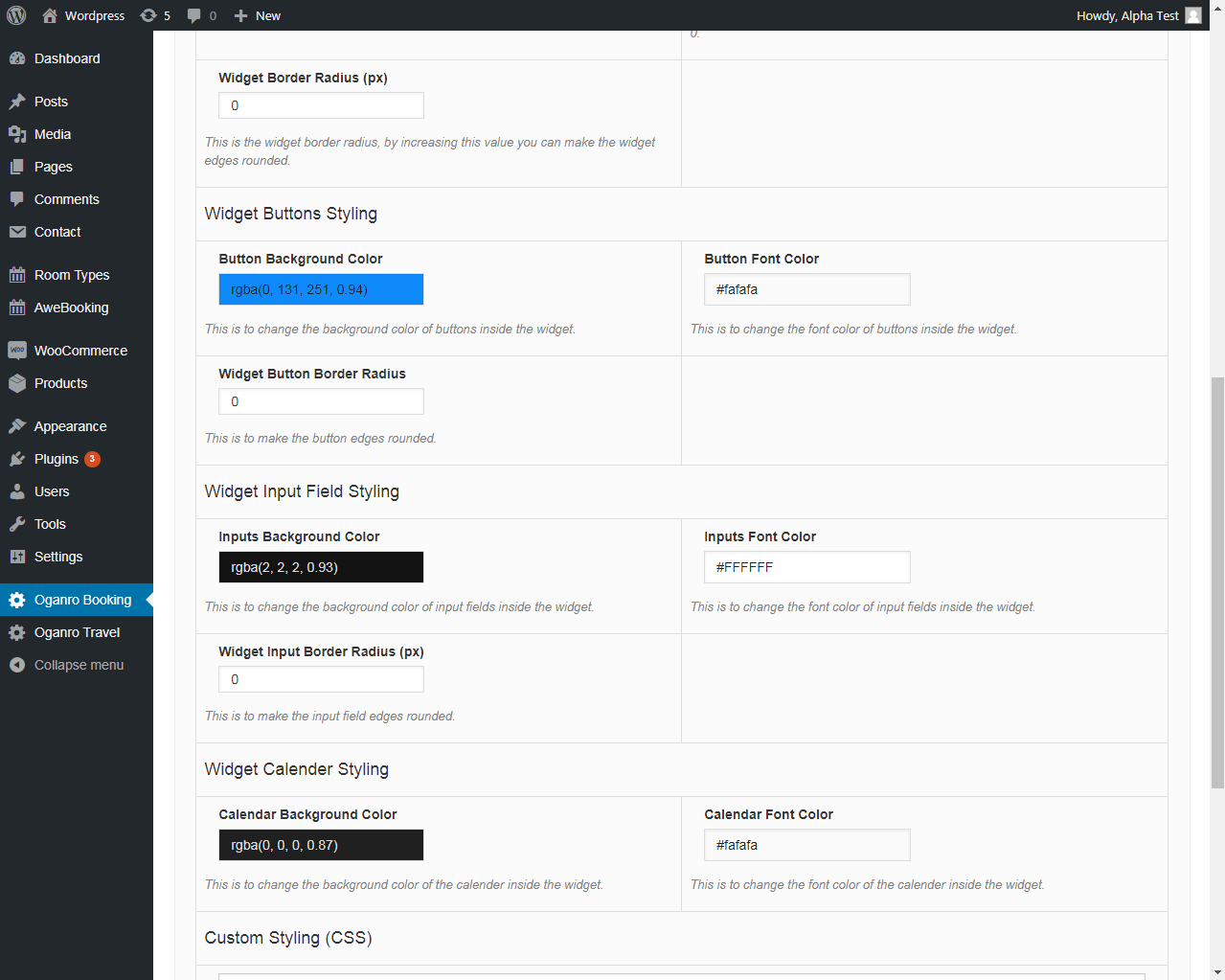 Reservation widget Admin panel