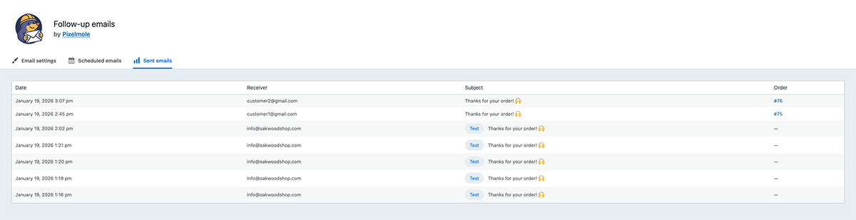 View a clear overview of all sent follow-up emails