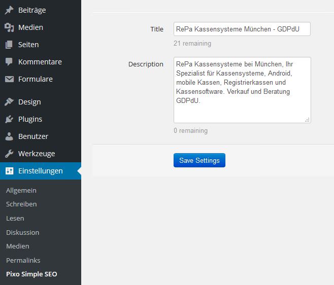 Global settings of meta data.