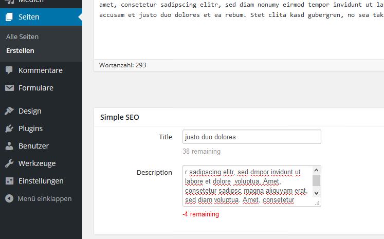 Page or Article settings of the meta data.