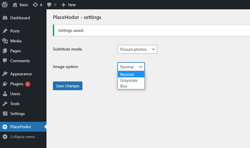 Use the webservice "Picsum.photos" (options: normal, grayscale, blur)