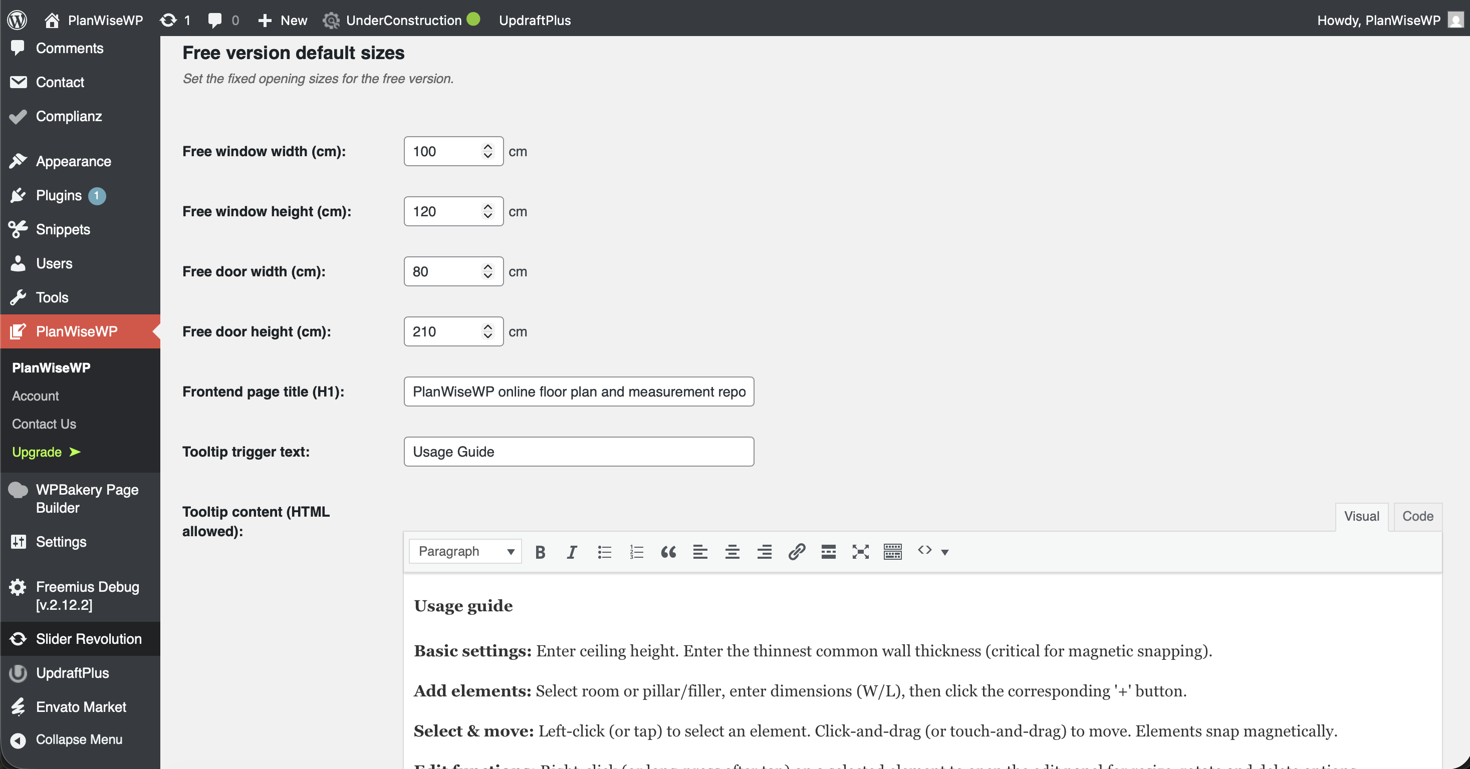 **PRO Editor Features:** Demonstrates On-Canvas Dimensions, custom Room Colors, and the advanced Edit Panel.