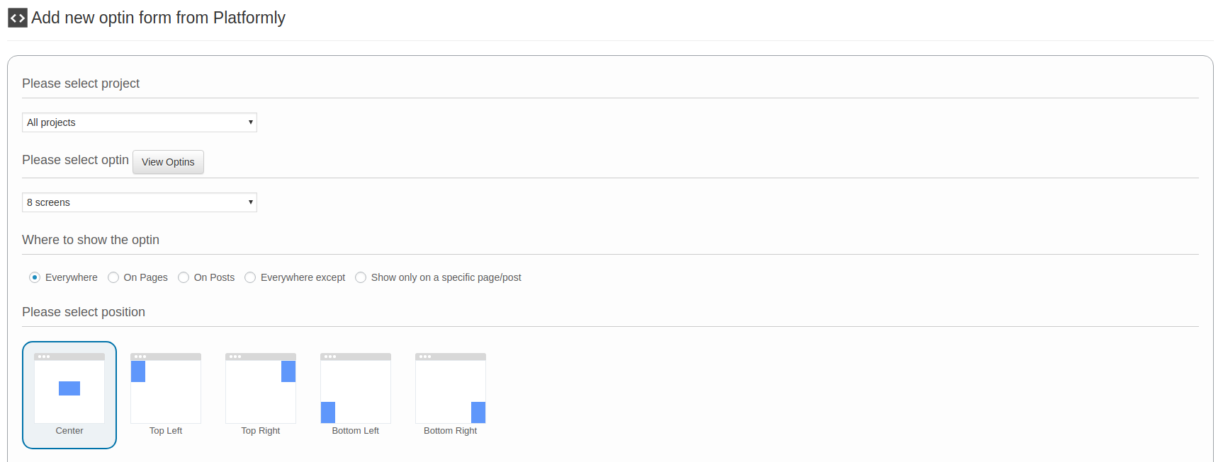The upper half of the page where you manage your Platformly optin forms.