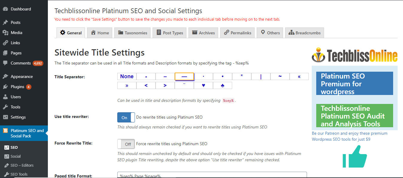 Sitewide SEO and Social Settings