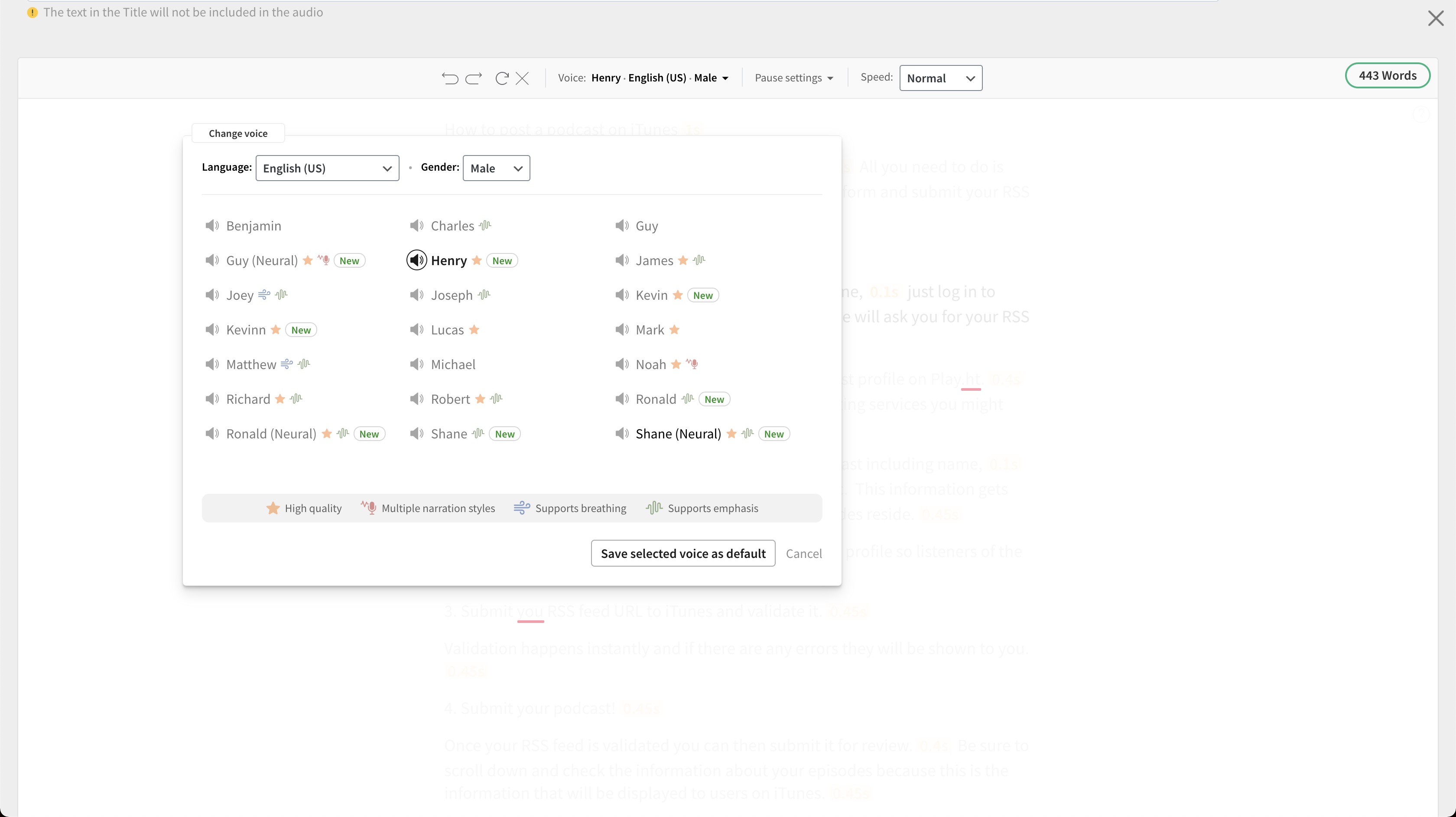 Choose from 260+ realistic Text to Speech voices