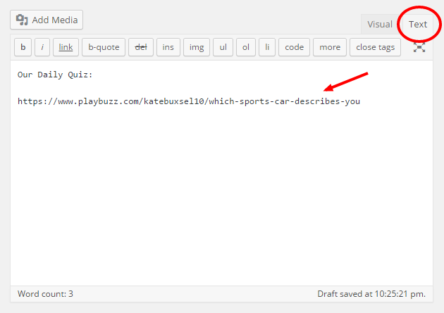 Pasting the URL to the text-editor.