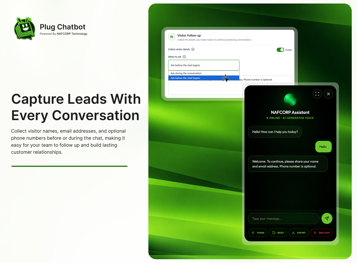 Plug Chatbot Capture Leads and all conversation with WordPress plugin
