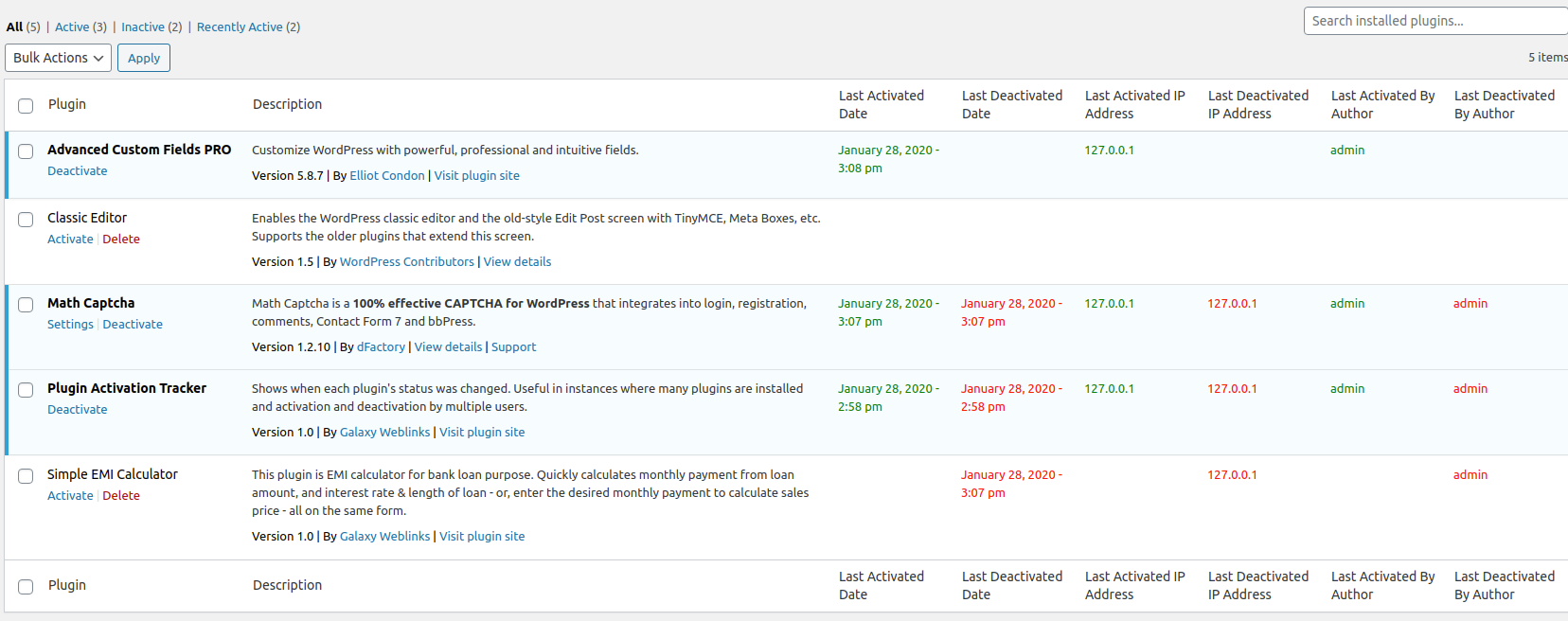 Display the last Activated/Deactivated by Date.