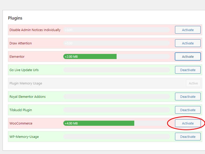 Deactivate/ reactivate plugin to reveal memory impact