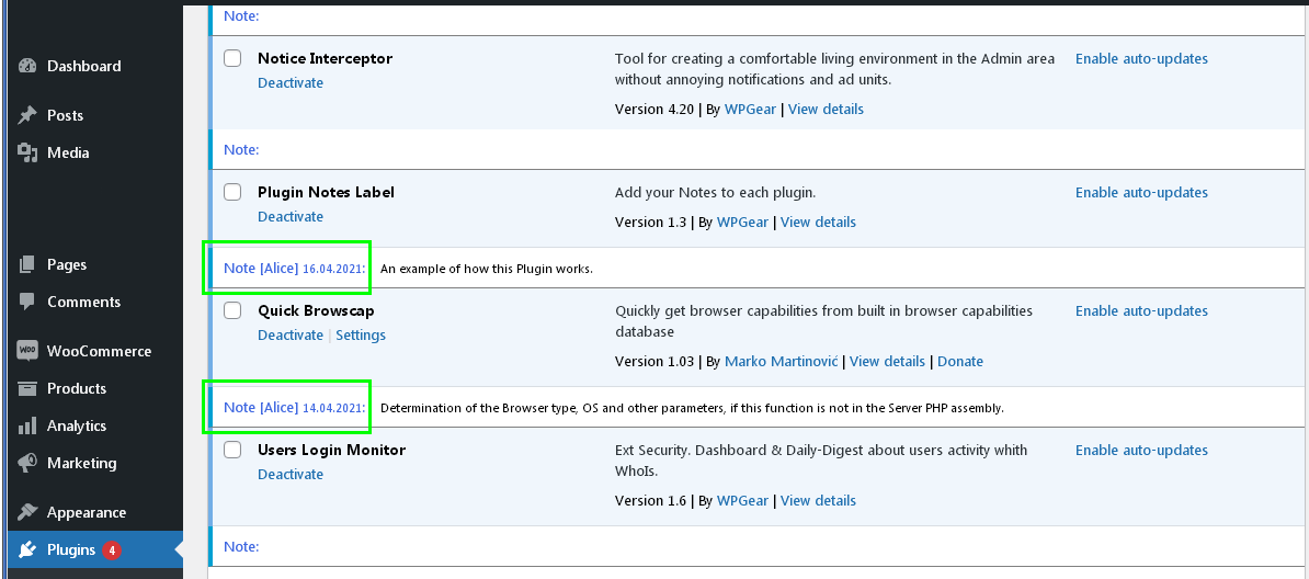 screenshot-4.png This is the Admin Dashboard Plugins-Page with a "Plugin Notes Label" with Options: "Show note Author" & "Show note Date".
