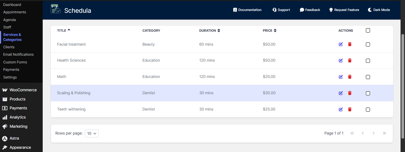 Services Edit - Screenshot showing services edit interface