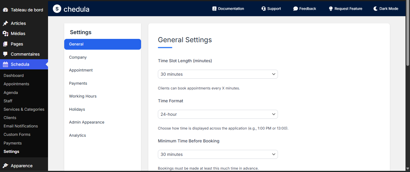 General Settings Tab - Screenshot showing general settings options
