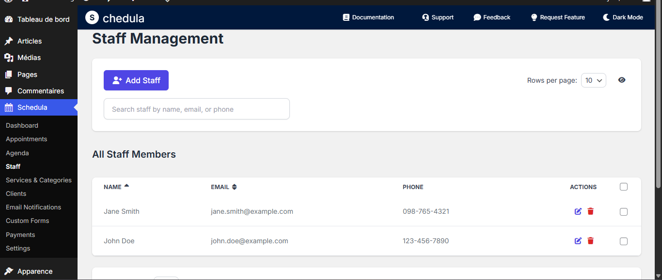 Staff Interface - Screenshot showing staff interface