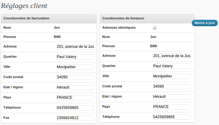 r&eacute;glages client