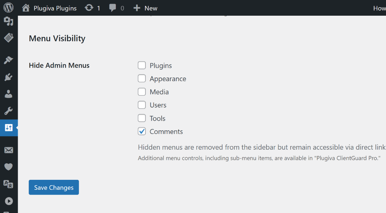 Menu Visibility options.
