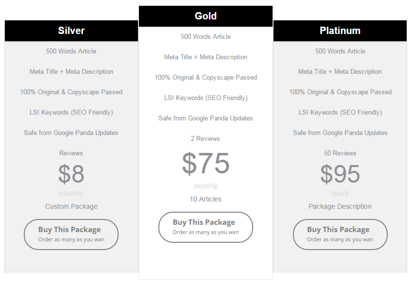 Plugmatter Pricing Table - Supports All the Major Mailing List Services