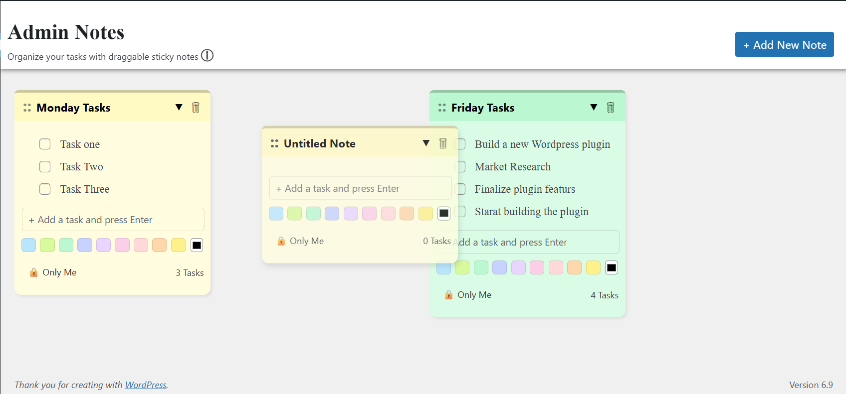 Checklist items inside a note
