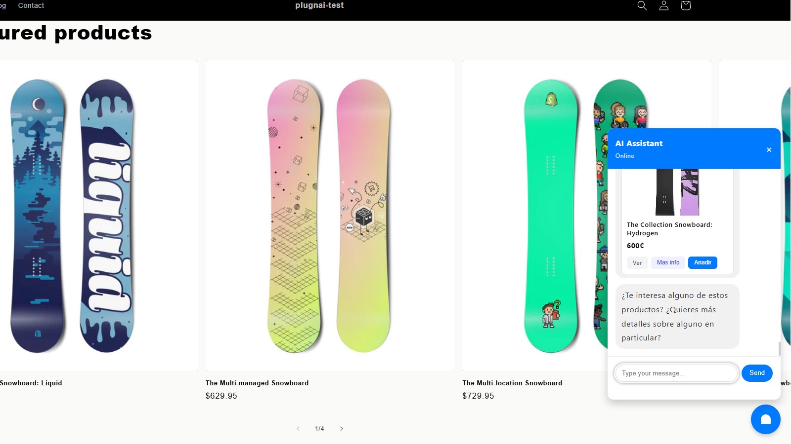 AI shopping assistant displayed in floating widget mode.