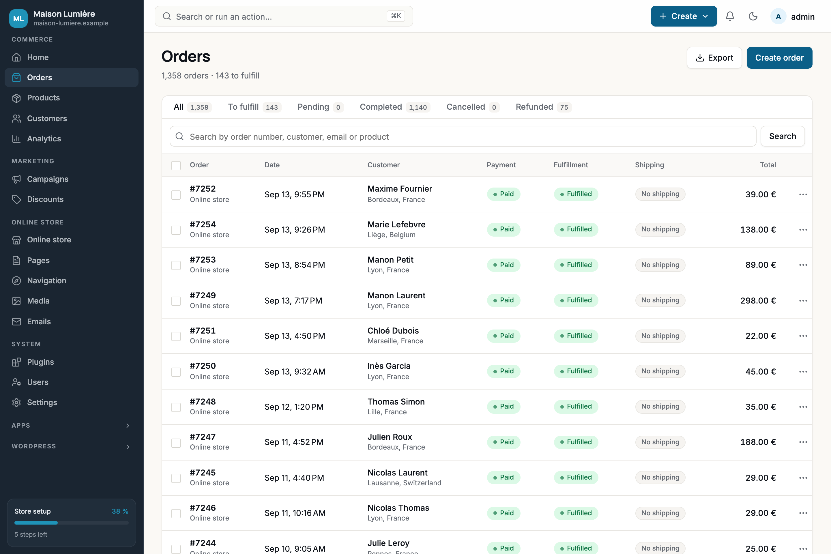 Search everything with Ctrl K / ⌘K: orders, products, customers and screens.