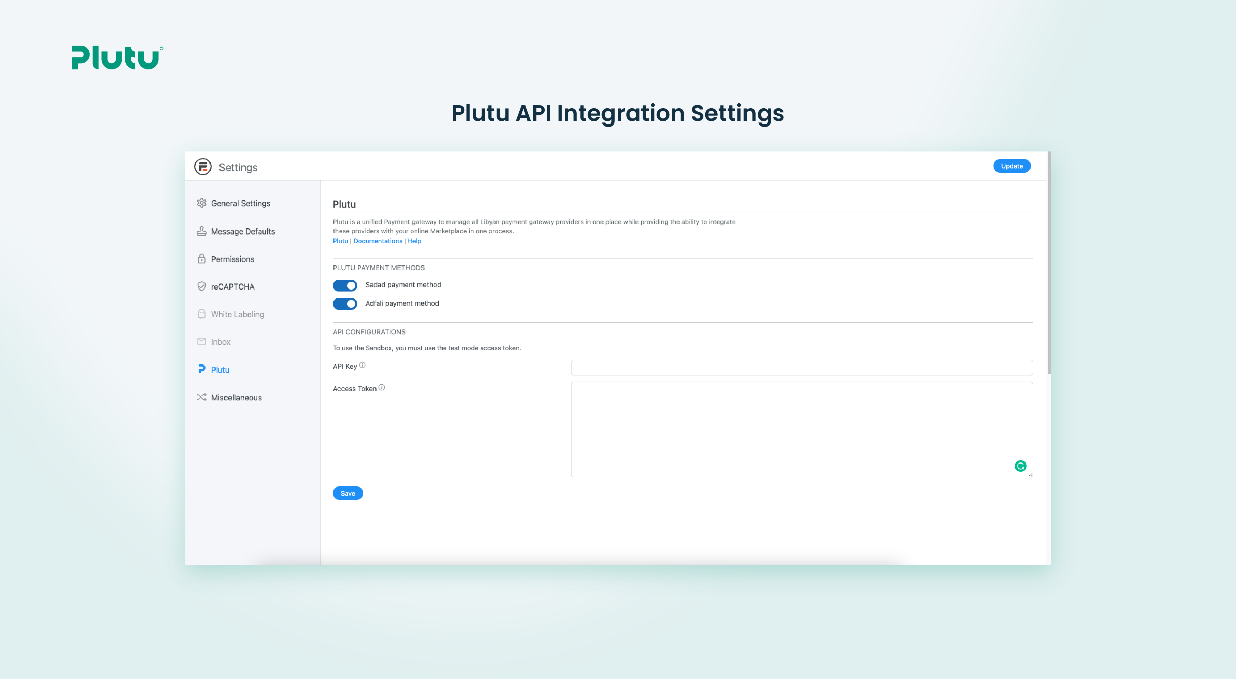 Plutu API Integration Settings
