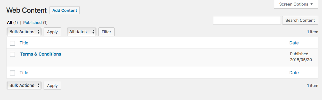 Web Content - Content list view