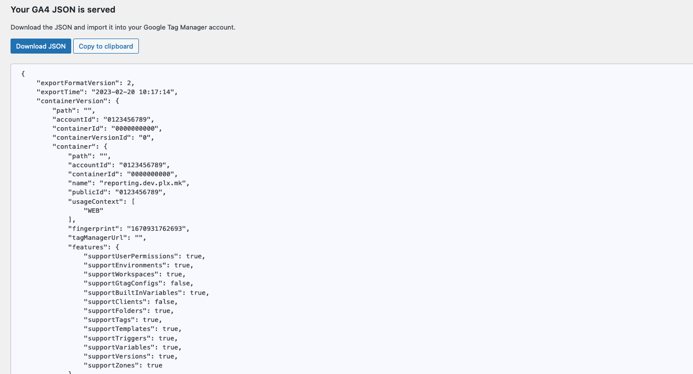 Configuring JSON dynamically for import into Google Tag Manager