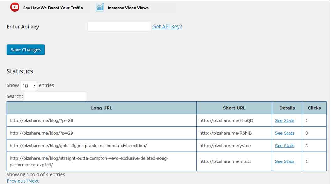 PlzShare.Me Url Shortener & Viral main page to view all shortened links on your website.
