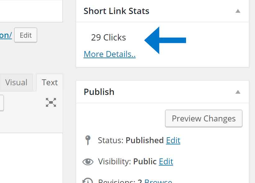 When you publish a post, you will see the total clicks on the shortlink in the right side of your POST's screen.
