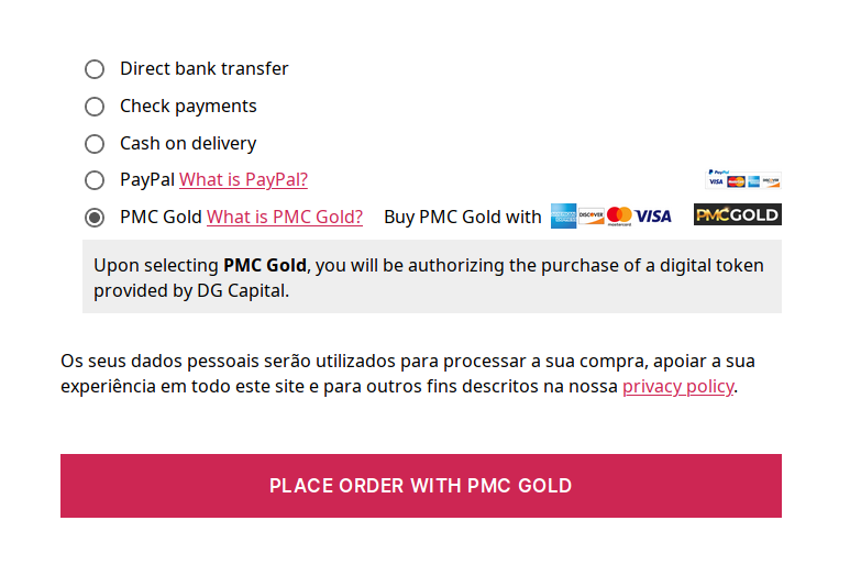 Normal checkout with PMC Gold.
