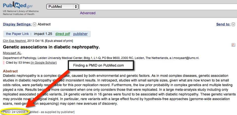 Finding a PMID on PubMed.com