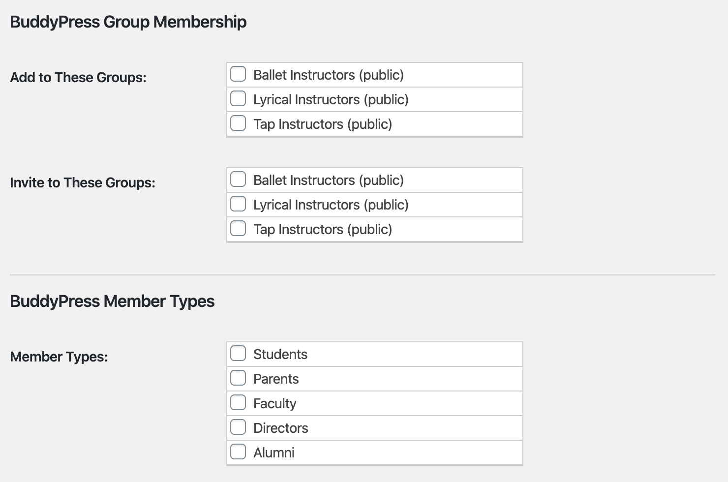 **Group and Member Type Settings** - Add or Invite Members to Groups and Assign Member Types by Membership Level under Memberships > Settings > Memberships Levels > Edit.