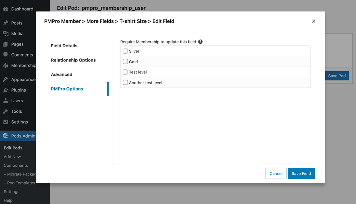 Edit PMPro Membership Level Pod