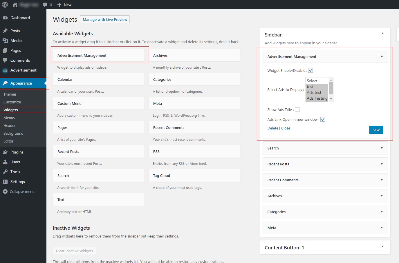 Backend Widget
