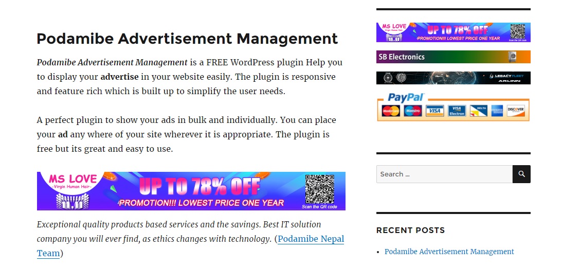 Frontend Sidebar Advertise