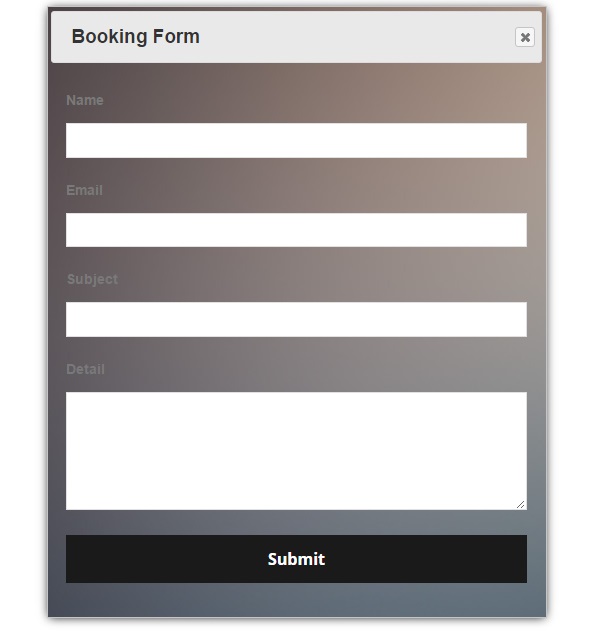 Front view of booking form